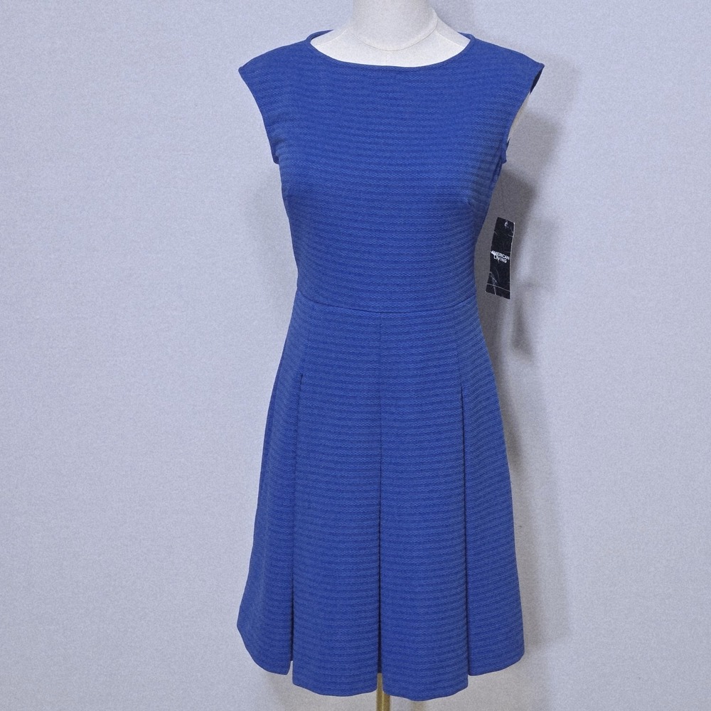 $79‎ American Living Dress Womens NWT Blue Sleeveless Pleated Size 2 Stretch